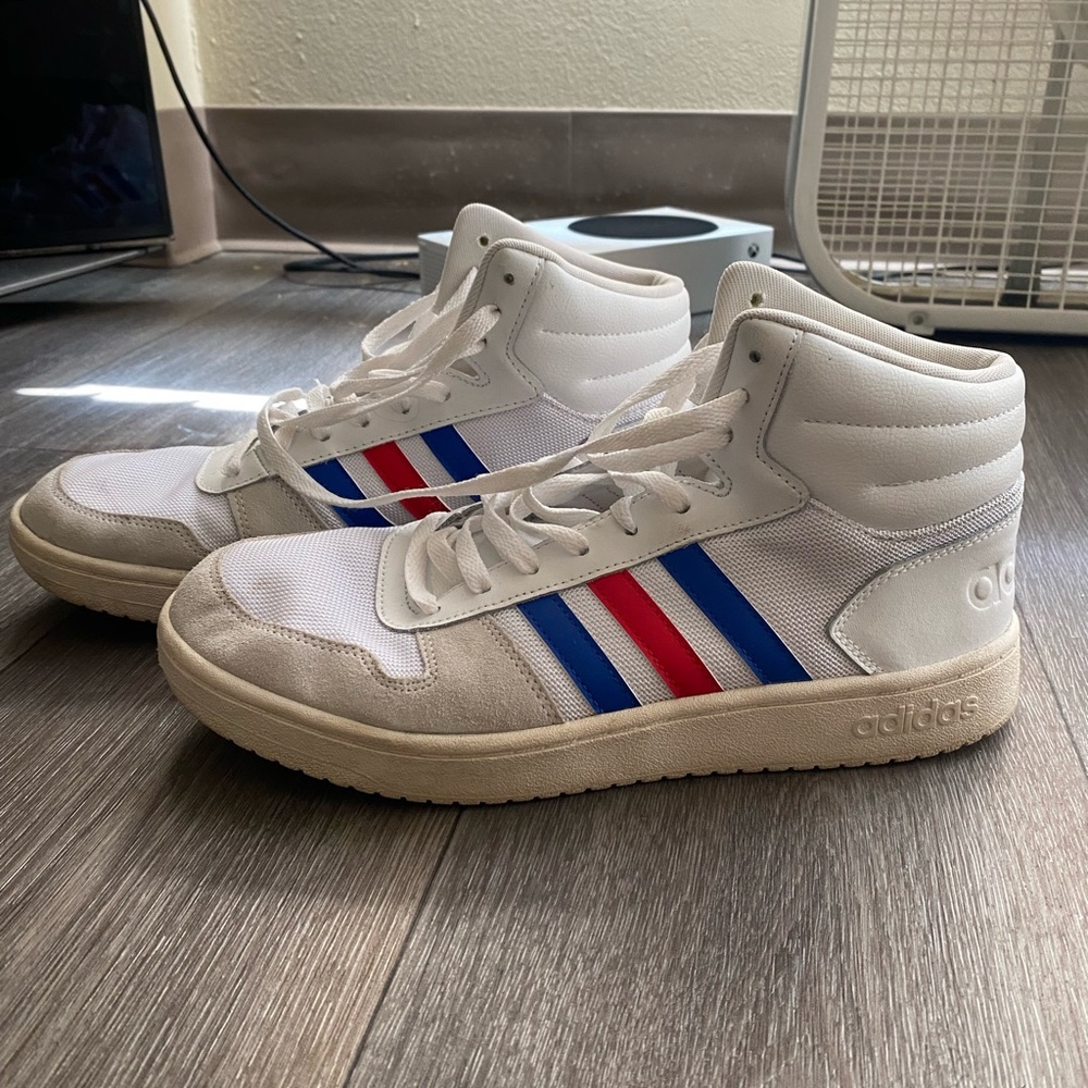 Adidas Hoops 2.0 Mid White Royal Scarlet - Size 11